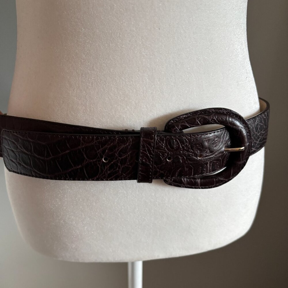 Vintage Dark Chocolate Croc Embossed Leather belt